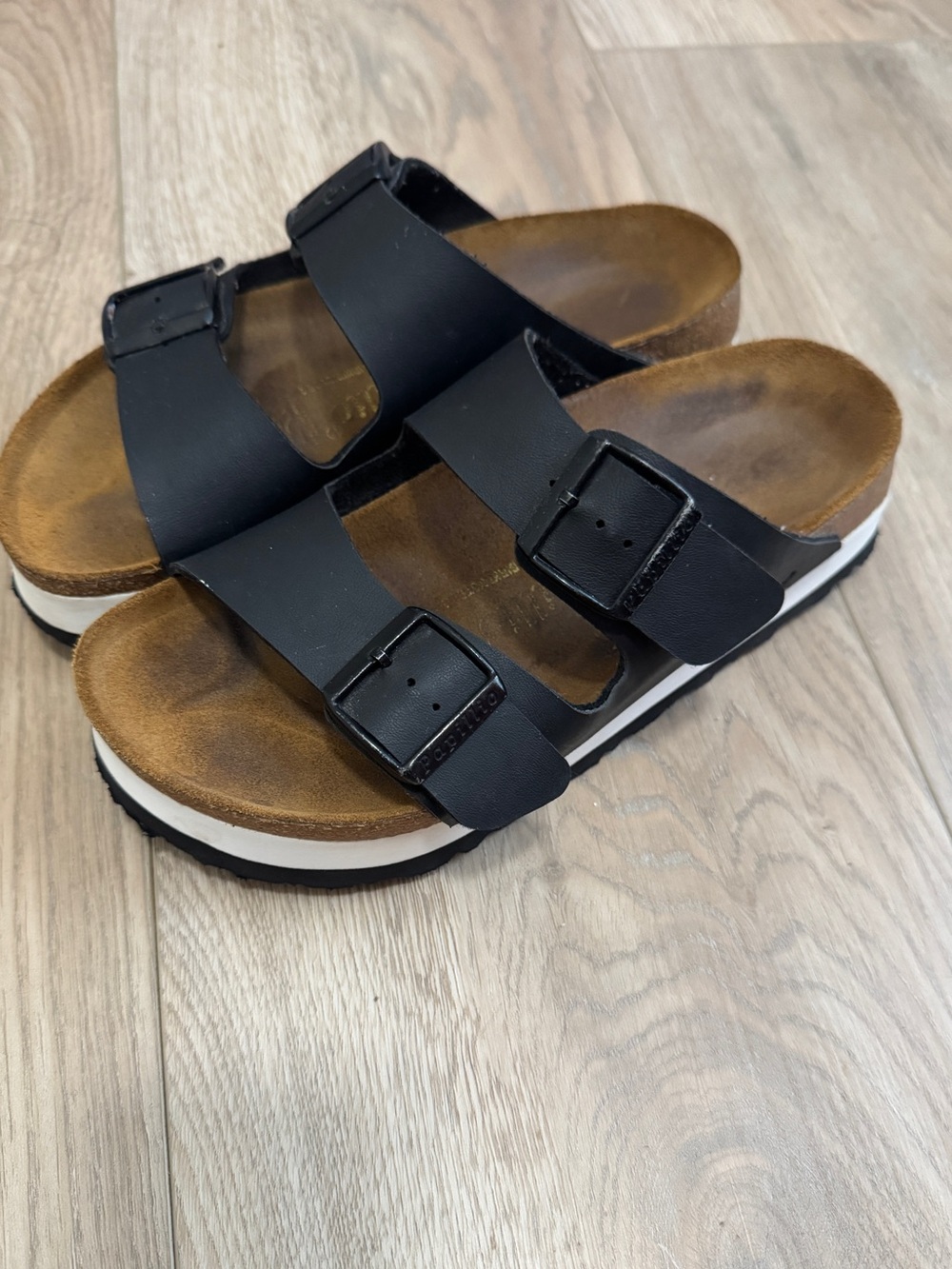 Papillio Birkenstock Sandals Womens Platform Chunky Lug Sole Black White Trim 7 - Picture 4 of 14